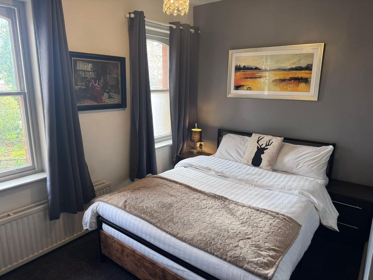 Deluxe Triple Room at Cornerstones Guest House Sale Manchester showing double bed single bed and Victorian boutique décor