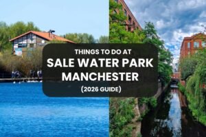 Things to do at Sale Water Park Manchester including walking trails lakeside views and outdoor activities near peaceful Sale accommodation