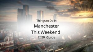 Visitors enjoying popular attractions and activities in Manchester this weekend including museums, shopping, football, parks, and cultural landmarks.